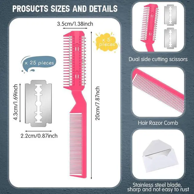 Alt view image 2 of 7 - Yinkin 5-Piece Razor Comb for Dogs & Cats, Pink, Plastic & Stainless Steel, Small to Medium Dogs, 25 Extra Blades, Manual, Grooming & Trimming