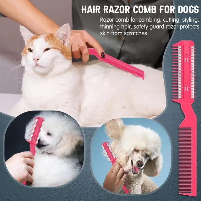Alt view image 5 of 7 - Yinkin 5-Piece Razor Comb for Dogs & Cats, Pink, Plastic & Stainless Steel, Small to Medium Dogs, 25 Extra Blades, Manual, Grooming & Trimming