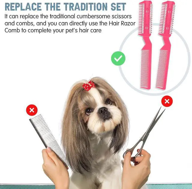Alt view image 4 of 7 - Yinkin 5-Piece Razor Comb for Dogs & Cats, Pink, Plastic & Stainless Steel, Small to Medium Dogs, 25 Extra Blades, Manual, Grooming & Trimming