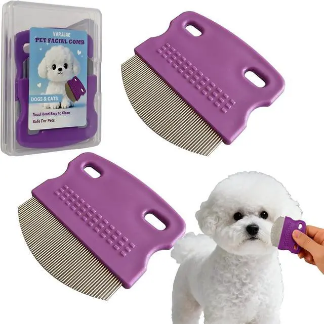 Main image of 2 Pack Professional Pets Eye Combs,Pets Grooming Comb Kit,Stainless Steel Tear Stain Remover for Cats & Dogs,Flea Lice Comb,Gentle Curved Comb Teeth,Precisely Removes Stains (2pcs eye combs)