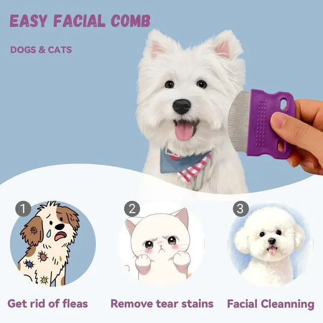 Alt view image 2 of 6 - 2 Pack Professional Pets Eye Combs,Pets Grooming Comb Kit,Stainless Steel Tear Stain Remover for Cats & Dogs,Flea Lice Comb,Gentle Curved Comb Teeth,Precisely Removes Stains (2pcs eye combs)