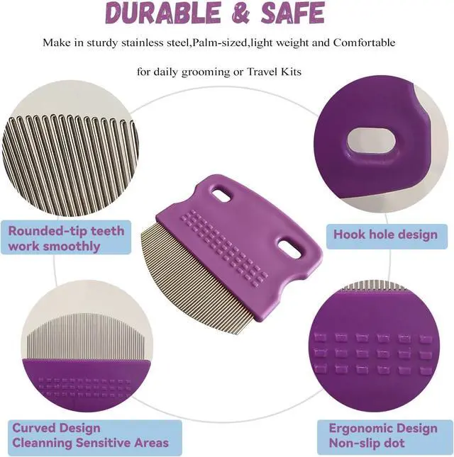 Alt view image 3 of 6 - 2 Pack Professional Pets Eye Combs,Pets Grooming Comb Kit,Stainless Steel Tear Stain Remover for Cats & Dogs,Flea Lice Comb,Gentle Curved Comb Teeth,Precisely Removes Stains (2pcs eye combs)