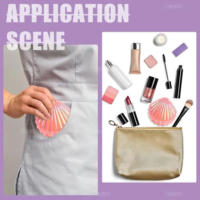 Alt view image 3 of 7 - AUEAR, 4 Pack Foldable Travel Hair Brushes with Mirror Shell Shape Portable Folding Pocket Comb Pink
