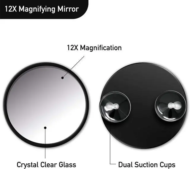 Alt view image 2 of 7 - 12X Magnifying Makeup Mirror with Suction Cups, Portable 6 Inch Travel Mirror for Makeup, Tweezing, and Skincare