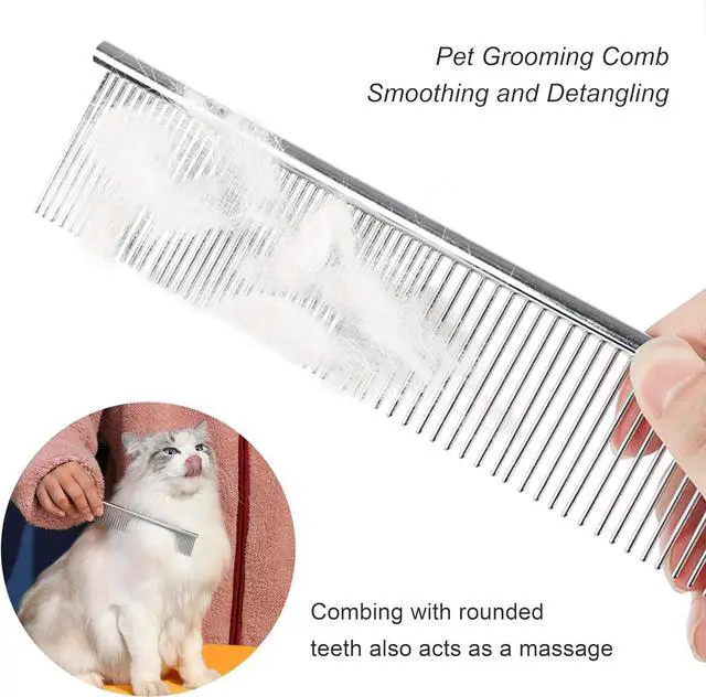 Alt view image 7 of 7 - 3 Pack Metal Comb For Dogs,Cat Grooming Comb,Dog Combs,Doodle Comb,Shedding Comb,For Professional Grooming Tool For Long And Short Haired Dog,Cat And Other Pets. (Large Medium Small), Metallic