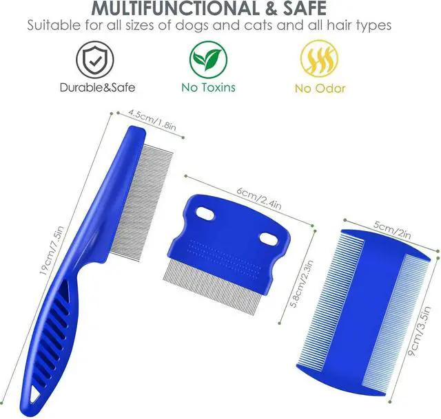 Alt view image 2 of 7 - 6 Pack Dog Grooming Comb, Pet Flea Lice Stainless Steel Cat Combs with Rounded Teeth, 2-in-1 Double Sided Professional Dogs Tear Stain Remover, Dematting Tool for Small, Medium & Large Pets