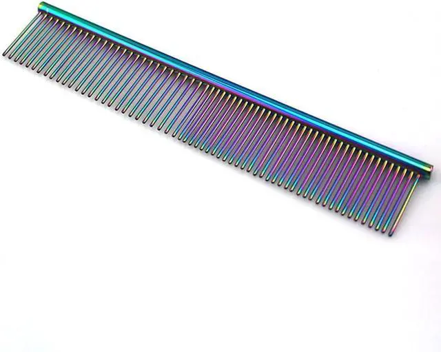 Main image of ZoCr Stainless Steel Pet Comb for Dogs Cats, Pet Grooming Comb with Different Spaced Rounded Teeth (Colorful)