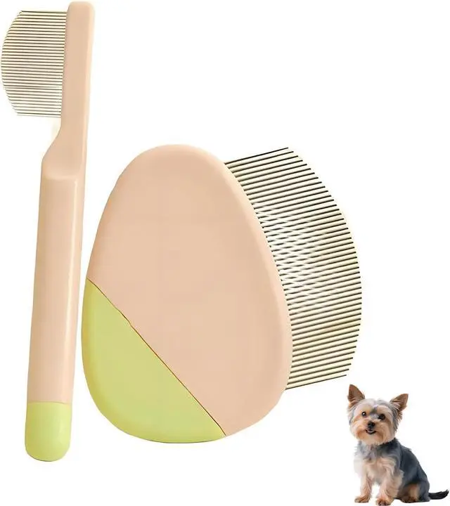 Main image of 2 Pack Stainless Steel Dog Eye Comb, Puppy Flea Brush (Pink) | Small Design for Pet Facial & Paw Grooming, Round-Tip Arc Teeth, Fit Yorkie, Shih Tzu, Maltese, Maltipoo, Pomeranian, Cat