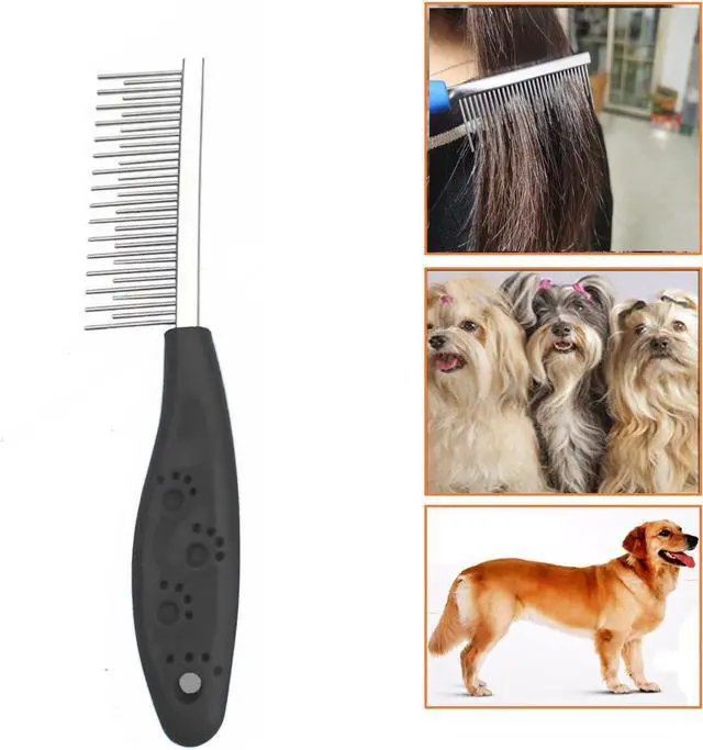 Alt view image 3 of 5 - Dog or Cat Comb Grooming with Short and Long Teeth Dematting Knots Tangles Remover Combs Detangler Tool Suitable for Dogs Cats Poodle HorseStainless Steel Pin (Black)