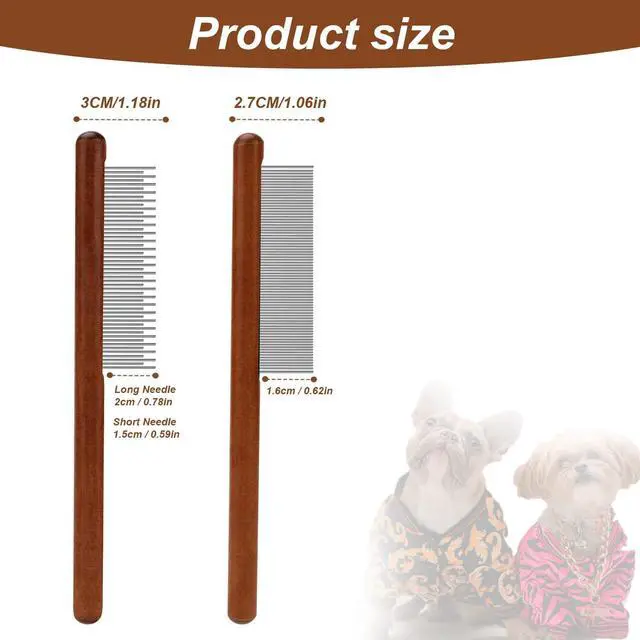 Alt view image 2 of 7 - 2pcs Grooming Comb for Pets, Solid Wood Cat Combs with Narrow Rounded-Tip Steel Teeth Pet Hair Comb Metal Flea Lice Comb for Cats Dogs Small & Medium Pets Tangled Hair