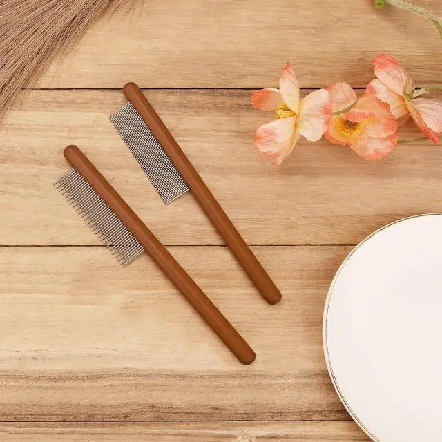 Alt view image 3 of 7 - 2pcs Grooming Comb for Pets, Solid Wood Cat Combs with Narrow Rounded-Tip Steel Teeth Pet Hair Comb Metal Flea Lice Comb for Cats Dogs Small & Medium Pets Tangled Hair