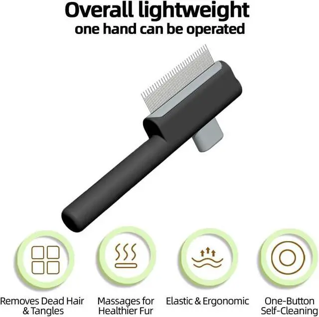 Alt view image 2 of 7 - Marchul 2Pcs Pet Comb Flea Comb Set for Cats Dogs, Cat Grooming Brush with Release Button and Stainless Steel Round Teeth, Self-Cleaning Dog Combs for Removing Pet Hair, Knots & Loose Fur, Black