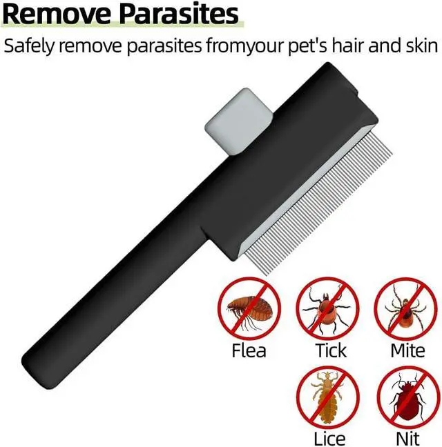 Alt view image 4 of 7 - Marchul 2Pcs Pet Comb Flea Comb Set for Cats Dogs, Cat Grooming Brush with Release Button and Stainless Steel Round Teeth, Self-Cleaning Dog Combs for Removing Pet Hair, Knots & Loose Fur, Black