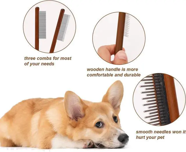 Alt view image 4 of 7 - 2pcs Grooming Comb for Pets, Solid Wood Cat Combs with Narrow Rounded-Tip Steel Teeth Pet Hair Comb Metal Flea Lice Comb for Cats Dogs Small & Medium Pets Tangled Hair