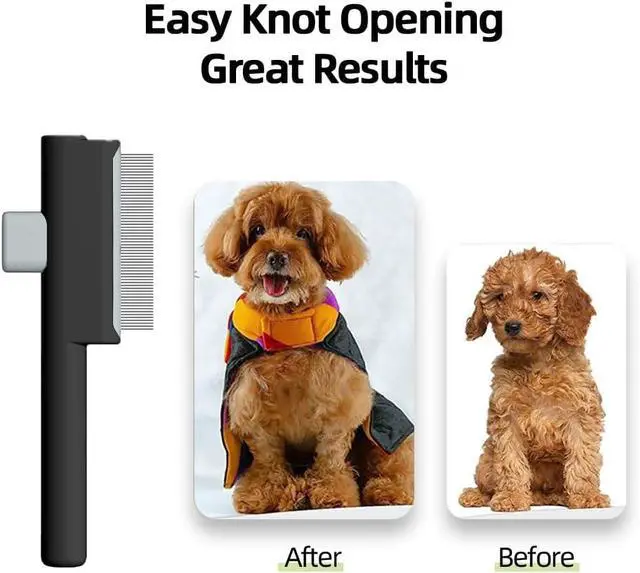 Alt view image 6 of 7 - Marchul 2Pcs Pet Comb Flea Comb Set for Cats Dogs, Cat Grooming Brush with Release Button and Stainless Steel Round Teeth, Self-Cleaning Dog Combs for Removing Pet Hair, Knots & Loose Fur, Black