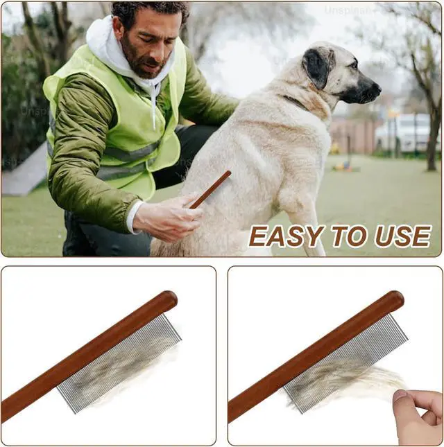 Alt view image 5 of 7 - 2pcs Grooming Comb for Pets, Solid Wood Cat Combs with Narrow Rounded-Tip Steel Teeth Pet Hair Comb Metal Flea Lice Comb for Cats Dogs Small & Medium Pets Tangled Hair