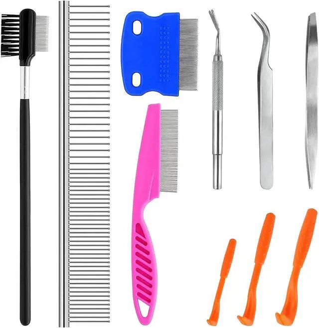 Main image of 10 Pack Flea Comb for Dogs Cats, Stainless Steel Grooming Combs | Eye Comb for Pets, Tear Stain Remover with Rounded Teeth
