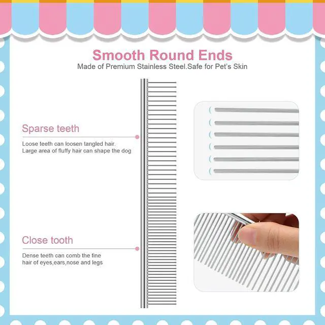 Alt view image 6 of 7 - 10 Pack Flea Comb for Dogs Cats, Stainless Steel Grooming Combs | Eye Comb for Pets, Tear Stain Remover with Rounded Teeth
