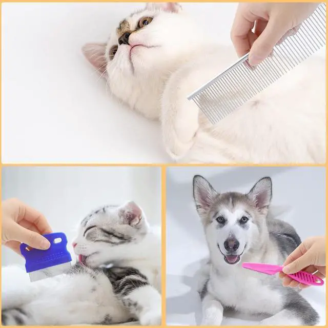 Alt view image 7 of 7 - 10 Pack Flea Comb for Dogs Cats, Stainless Steel Grooming Combs | Eye Comb for Pets, Tear Stain Remover with Rounded Teeth