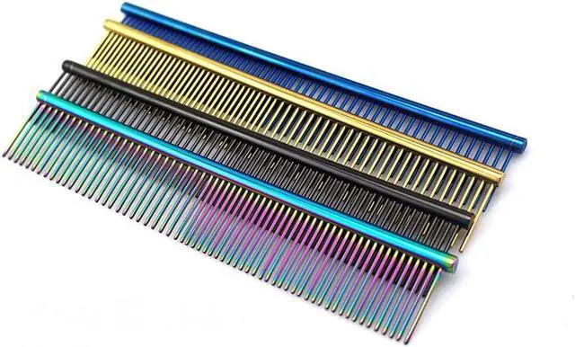 Alt view image 2 of 4 - ZoCr Stainless Steel Pet Comb for Dogs Cats, Pet Grooming Comb with Different Spaced Rounded Teeth (Colorful)