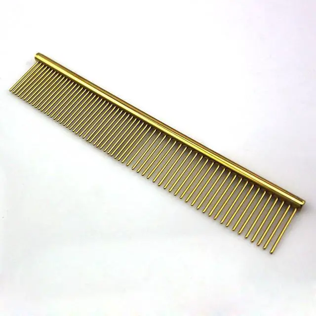 Main image of ZoCr Stainless Steel Pet Comb for Dogs Cats, Pet Grooming Comb with Different Spaced Rounded Teeth (Golden)