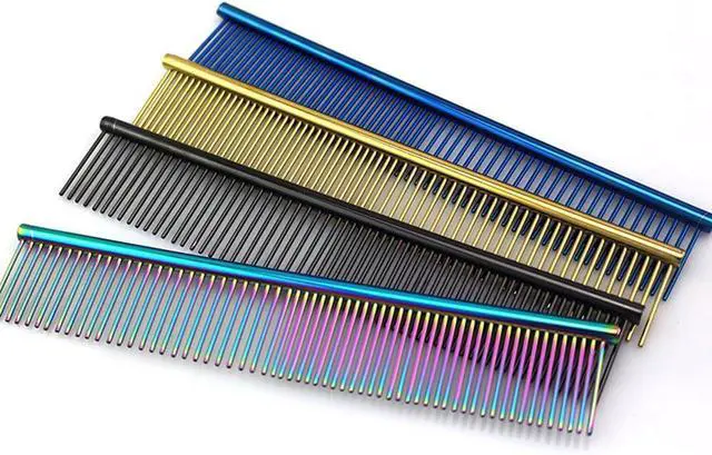 Alt view image 3 of 4 - ZoCr Stainless Steel Pet Comb for Dogs Cats, Pet Grooming Comb with Different Spaced Rounded Teeth (Colorful)