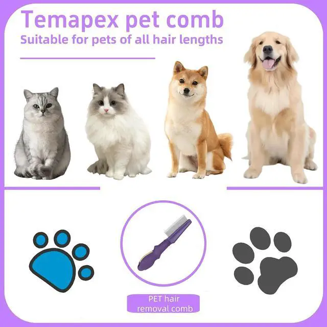Alt view image 2 of 6 - Pet Comb for Dogs & Cats with Long & Short Stainless Steel Metal Teeth For Shedding and Tangles, Non-Slip & Anti-Static Rubber Handle, Safe & Gentle Pet Grooming Comb