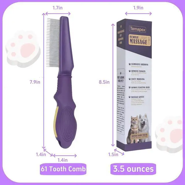 Alt view image 6 of 6 - Pet Comb for Dogs & Cats with Long & Short Stainless Steel Metal Teeth For Shedding and Tangles, Non-Slip & Anti-Static Rubber Handle, Safe & Gentle Pet Grooming Comb