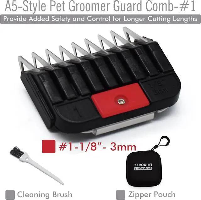 Alt view image 2 of 7 - Professional A5-Style Animal Clipper Stainless Steel Color-Coded Snap-on Attachment Guard Guide Comb, 1/8"-1" Compatible with Wahl KM Series Oster A5 Andis Detachable Blade Pet Dog Groomers (#1-1/8")