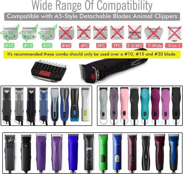 Alt view image 3 of 7 - Professional A5-Style Animal Clipper Stainless Steel Color-Coded Snap-on Attachment Guard Guide Comb, 1/8"-1" Compatible with Wahl KM Series Oster A5 Andis Detachable Blade Pet Dog Groomers (#1-1/8")