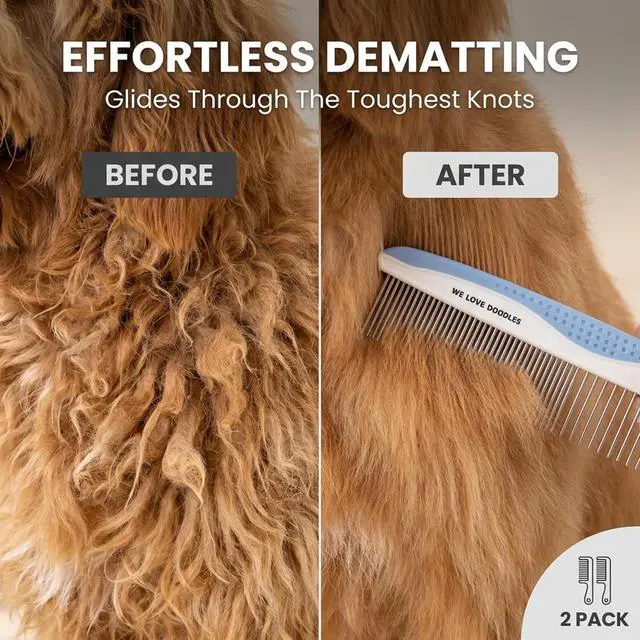 Alt view image 6 of 7 - Metal Comb for Dogs, Dog Grooming Detangler Combs For Matted Hair, Small | Best Comb for Golden Doodles & Poodles, For Dematting & Detangling Pets And Cats, Fine Tooth Stainless Steel Greyhound Comb