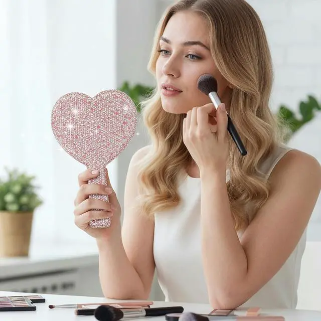 Alt view image 5 of 7 - Mabor Rhinestone Handheld Mirror, Pink | Portable Lash & Makeup Mirror with Handle for Travel and Daily Use