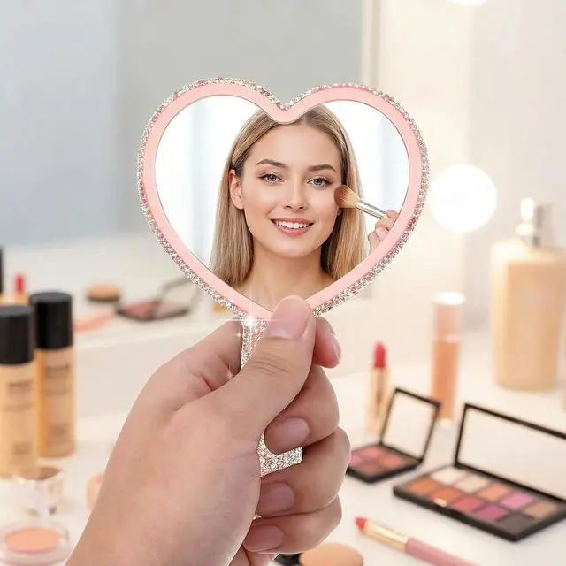 Alt view image 7 of 7 - Mabor Rhinestone Handheld Mirror, Pink | Portable Lash & Makeup Mirror with Handle for Travel and Daily Use
