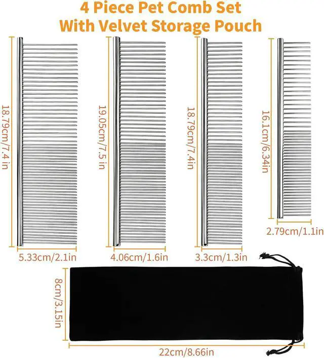 Alt view image 2 of 7 - Dog Combs for Grooming Matting, 4 Pack Metal Cat Comb for Removing Tangles and Knots, Professional Dematting Tool for Pet Cats, Greyhound, Poodle, Doodle