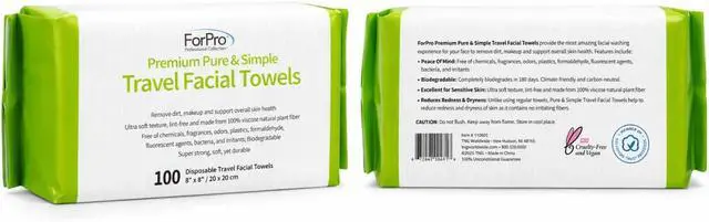 Alt view image 2 of 7 - ForPro Travel Size Disposable Face Towels, 8"x8" Compact Dry Wipes, Ultra Soft Lint-Free Viscose Makeup Remover Pads for Sensitive Skin, Biodegradable, Vegan, 100-Count