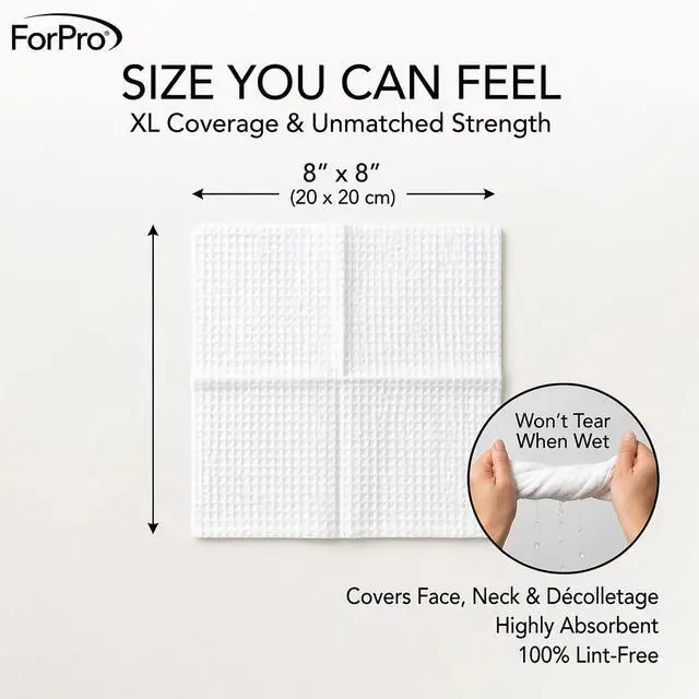 Alt view image 4 of 7 - ForPro Travel Size Disposable Face Towels, 8"x8" Compact Dry Wipes, Ultra Soft Lint-Free Viscose Makeup Remover Pads for Sensitive Skin, Biodegradable, Vegan, 100-Count