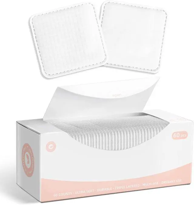 Main image of ICOTLE Square Cotton Pads, 60 Count, 100% Cotton, Soft & Lint-Free | Triple-Layer Design,Soft & Gentle,Lint-Free & Durable,Ideal for Toner,2.95 x 2.95 inches, Makeup Removal & Skincare