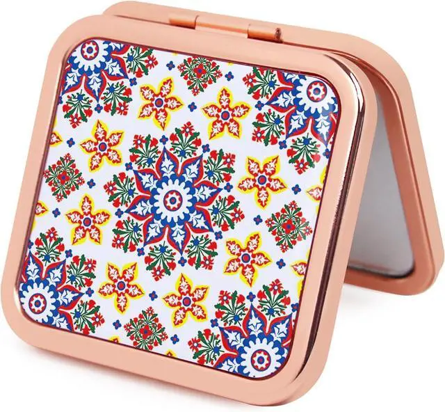 Main image of Purse Mirror Compact, Rosegold Square 2.8×2.8 Metal Frame DropRubber Style Double Sided 1X/2X Small Mirror for Purse (Ethinc01)