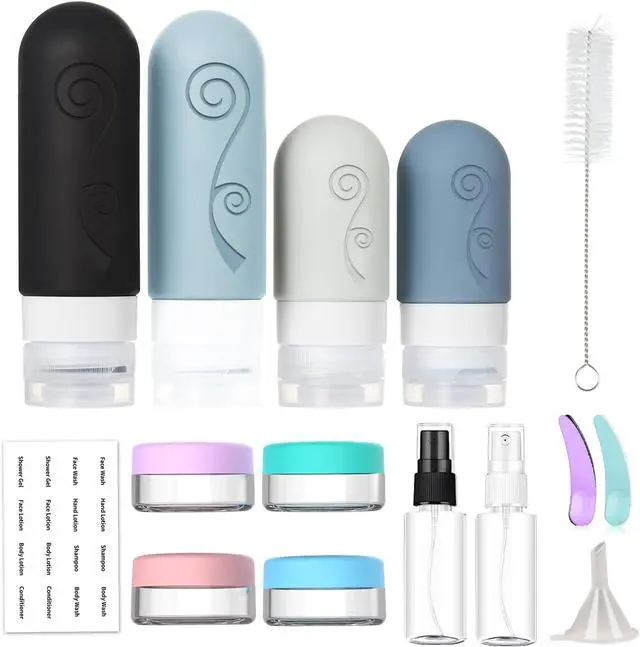 Alt view image 2 of 7 - vodvob 16 Pack Travel Bottles Set for Toiletries, TSA Approved Travel Containers Leak Proof Silicone Squeezable Travel Accessories 2oz 3oz for Shampoo Conditioner Lotion Body Wash (BPA Free) (black)