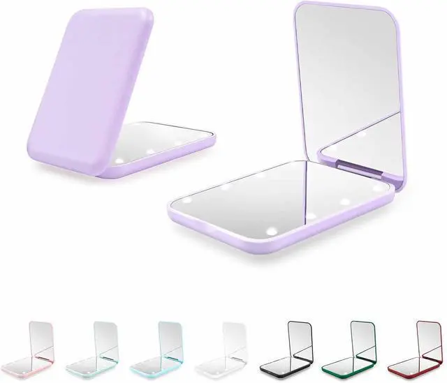 Main image of Compact Mirror with Light, 1X/3X Magnification LED Pocket Mirror for Women | Portable, Travel, Purse, Pocket, Gift, purole, mini, small, essentials, led, fiberglass, batteries, rectangular
