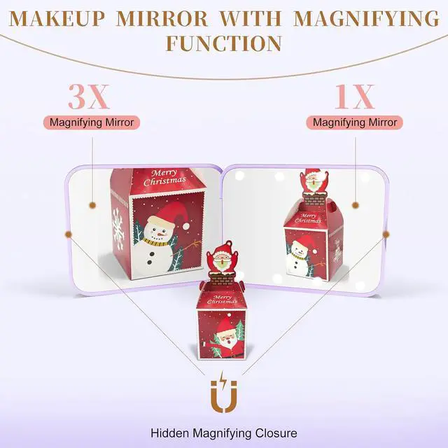 Alt view image 4 of 7 - Compact Mirror with Light, 1X/3X Magnification LED Pocket Mirror for Women | Portable, Travel, Purse, Pocket, Gift, purole, mini, small, essentials, led, fiberglass, batteries, rectangular