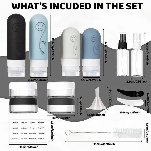 Alt view image 3 of 7 - vodvob 16 Pack Travel Bottles Set for Toiletries, TSA Approved Travel Containers Leak Proof Silicone Squeezable Travel Accessories 2oz 3oz for Shampoo Conditioner Lotion Body Wash (BPA Free) (black)