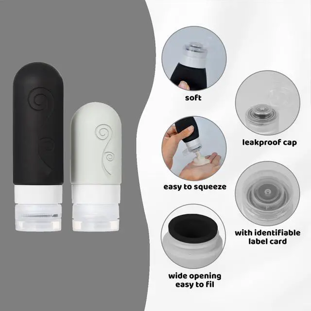 Alt view image 5 of 7 - vodvob 16 Pack Travel Bottles Set for Toiletries, TSA Approved Travel Containers Leak Proof Silicone Squeezable Travel Accessories 2oz 3oz for Shampoo Conditioner Lotion Body Wash (BPA Free) (black)