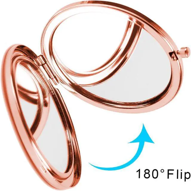 Alt view image 2 of 3 - Compact Mirror Rose Gold Makeup Mirror Folding Mini Pocket Mirror Portable Hand Mirror Double-Sided 2 x 1x Magnification for Woman Girls A-Red Rose