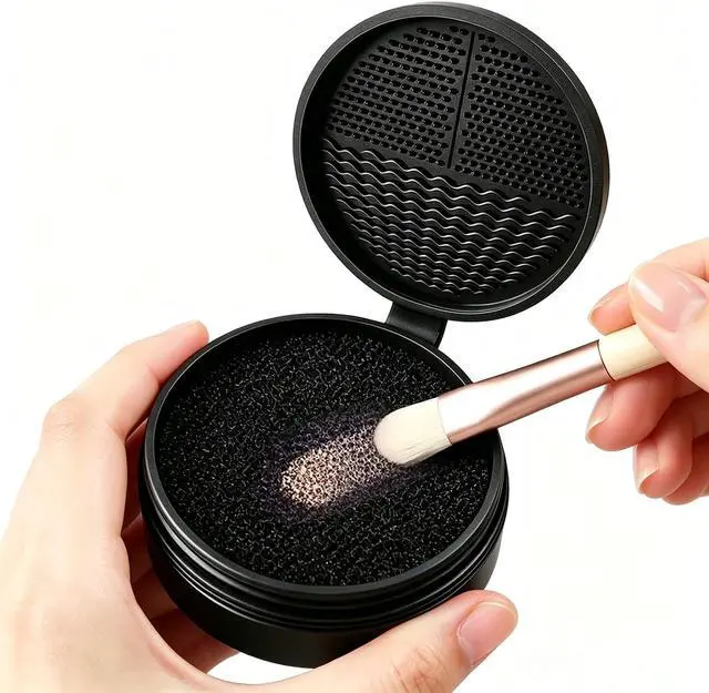 Alt view image 5 of 6 - Makeup Brush Cleaning Mat Color Removal Sponge, 2 in 1 Dry&Wet Makeup Brush Cleaning Tool Portable for Eyeshadow Blush Powder Brushes Color Remover, Travel & Daily Makeup Use