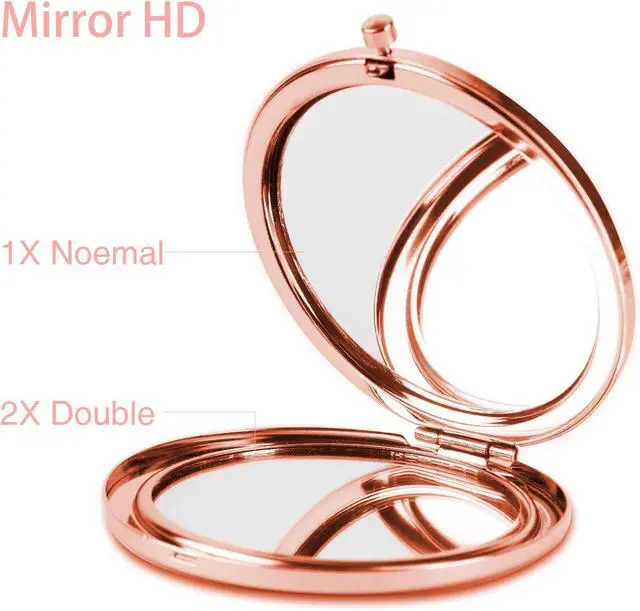Alt view image 3 of 3 - Compact Mirror Rose Gold Makeup Mirror Folding Mini Pocket Mirror Portable Hand Mirror Double-Sided 2 x 1x Magnification for Woman Girls A-Red Rose
