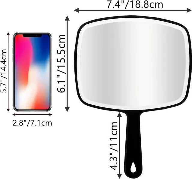 Alt view image 2 of 7 - 2Pcs Handheld Mirror, Portable Hand Mirror with Hanging Hole in Handle, Black 10.4" L x 7.4" W