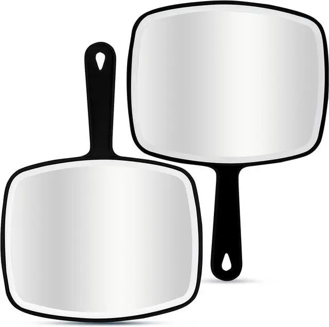 Main image of 2Pcs Handheld Mirror, Portable Hand Mirror with Hanging Hole in Handle, Black 10.4" L x 7.4" W