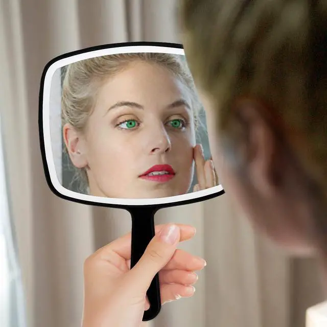 Alt view image 4 of 7 - 2Pcs Handheld Mirror, Portable Hand Mirror with Hanging Hole in Handle, Black 10.4" L x 7.4" W