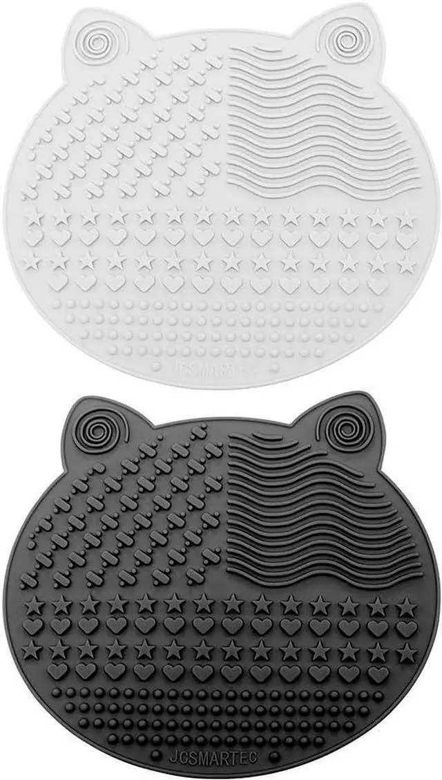 Main image of 2Pack Makeup Brush Cleaning Mat, Cute Cat Ear Animal Design Silicone Brush Cleaner Pad with Suction Cups (Black+White)